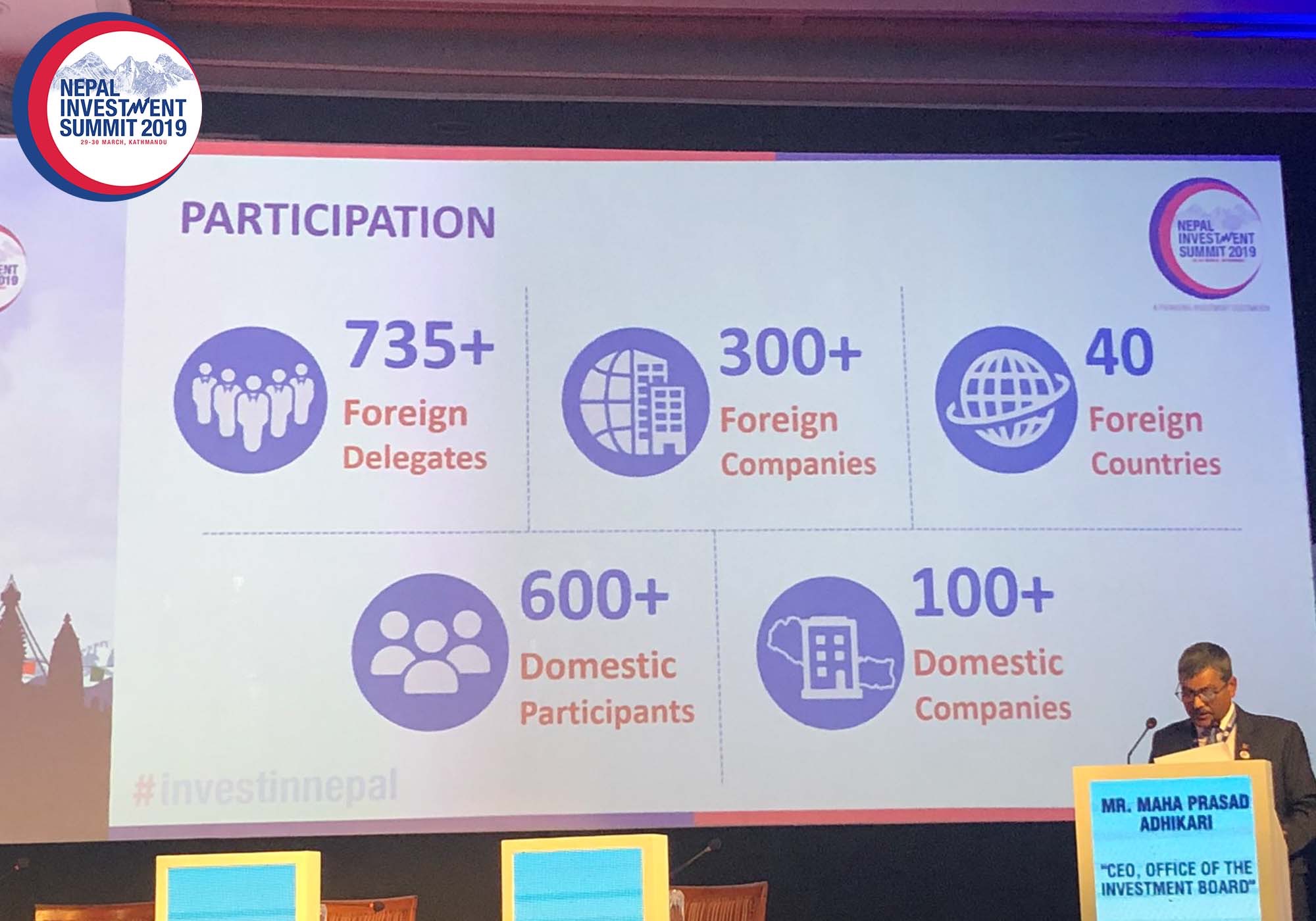 715 delegates and more than 300 companies from over 40 countries Participated in Nepal Investment Summit